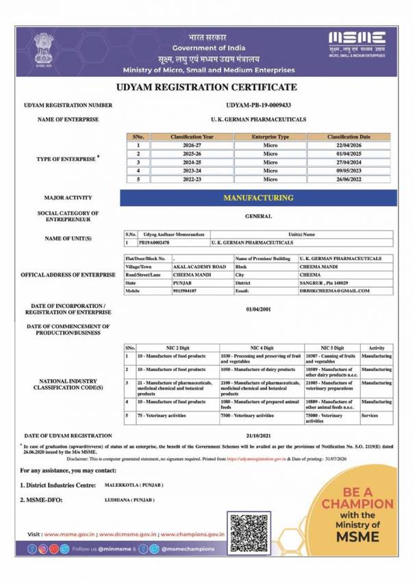 Udyam Registration Certificate 